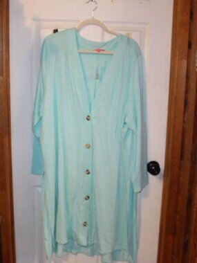 NWT All Worthy Hunter McGrady duster, sexy side slits, pretty soft green 3X